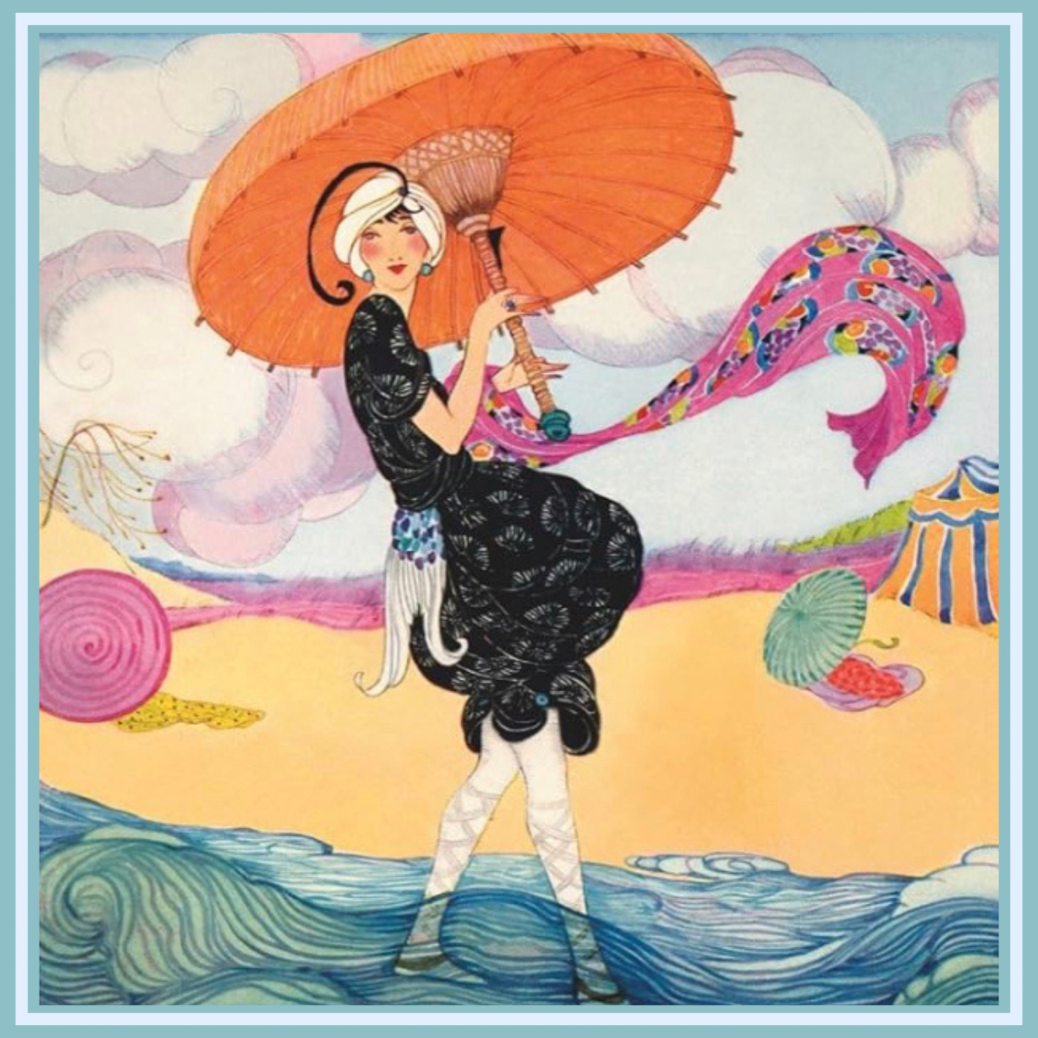 ビンテージ　VOGUE MOON スカーフ　アート　絵画　シルク100% レトロ ビンテージ VOGUE MOON スカーフ アート 絵画 シルク100% レトロ