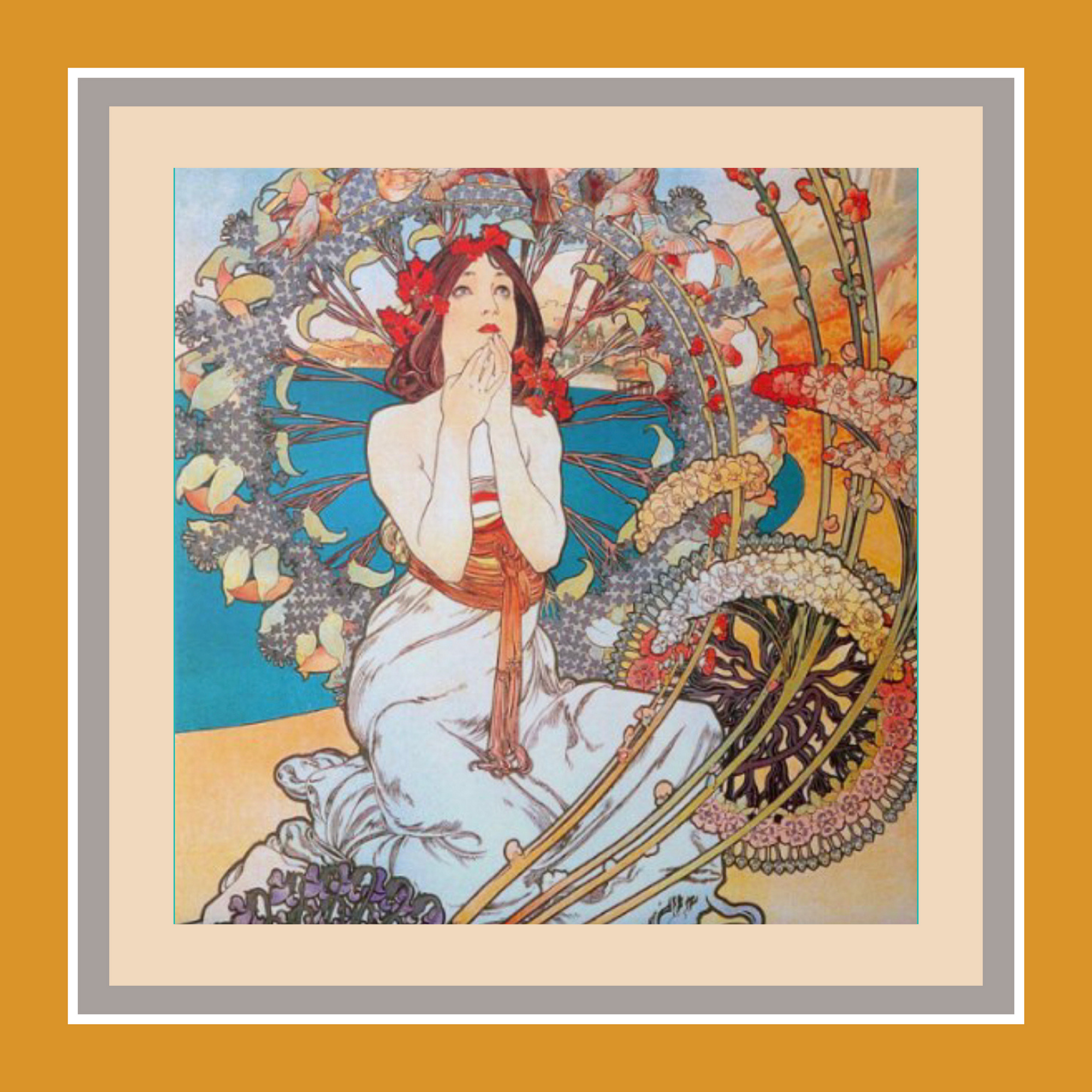 silk scarf alphonse mucha 90cm x 90cm classic scarf 60cm x 60cm neck scarf