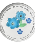 trinket dish round blue flower message